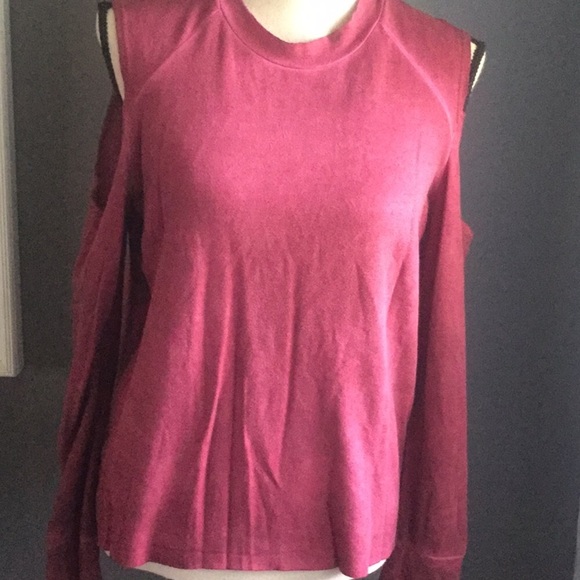 ❌DONATED❌Berry Burgundy Wash Cold Shoulder Long Sleeve Sweat Top - Picture 4 of 9